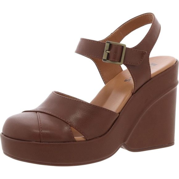 KORKS Womens Buckle Faux Leather Platform Sandals Brown 6 Medium (B,M) - Picture 1 of 1